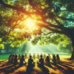 Kelompok Orang Duduk Melingkar di Bawah Pohon Rindang