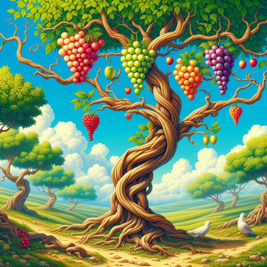 Pohon Anggur dengan Ranting-Ranting Berbuah
