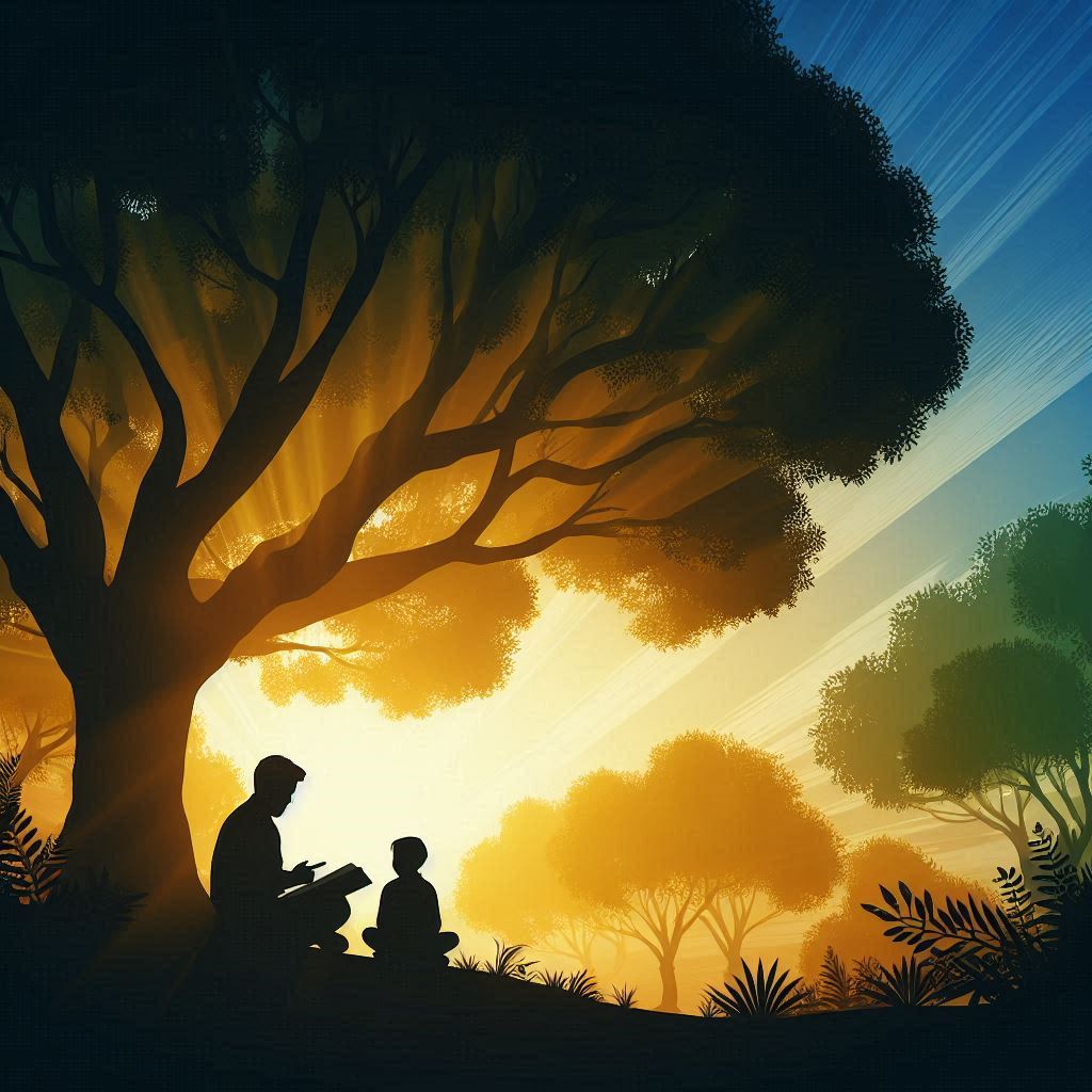 Guru dan Murid Duduk di Bawah Pohon